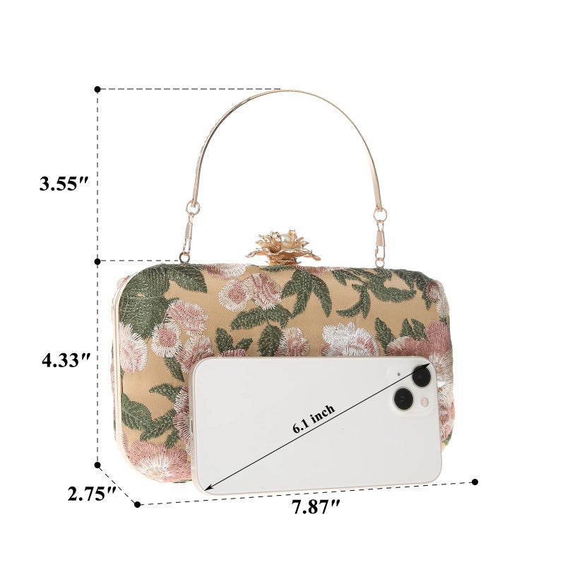 DA BODAN Womens Vintage Floral Beaded Sequin Tiny Clutch Embroidery Crossbody Evening Handbags for Wedding Party Prom (Green) - Image 3